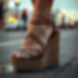 A close-up of a vintage 90s wedge sandal showcasing its unique design elements.