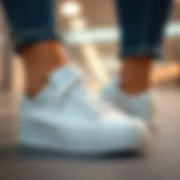 Stylish white leather sneakers suitable for nursing