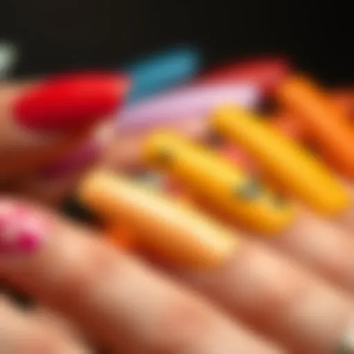 Vibrant Collection of Fake Press on Acrylic Nails Close-up of vibrant fake press on acrylic nails