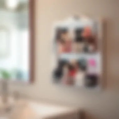 Elegant wall-mounted makeup organizer showcasing various cosmetic products