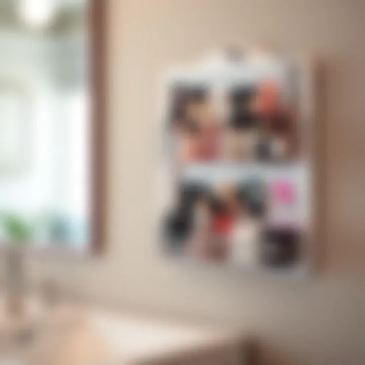 Elegant wall-mounted makeup organizer showcasing various cosmetic products