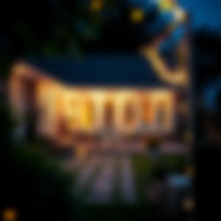 Charming Patio Highlighted by Solar Fairy Lights A beautifully lit patio featuring solar fairy lights