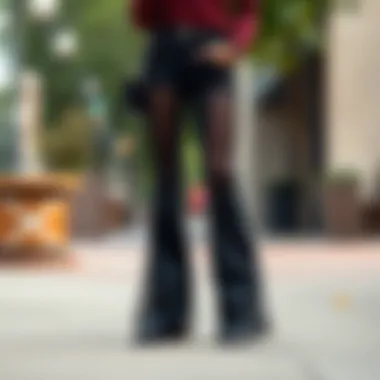 Casual Daytime Styling with Black Mesh Flare Pants Casual daytime outfit featuring black mesh flare pants