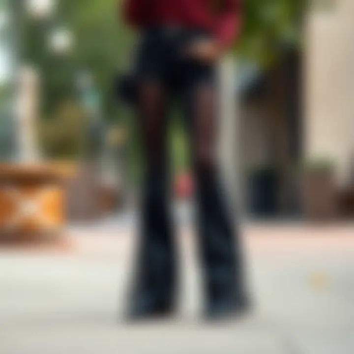 Casual Daytime Styling with Black Mesh Flare Pants Casual daytime outfit featuring black mesh flare pants