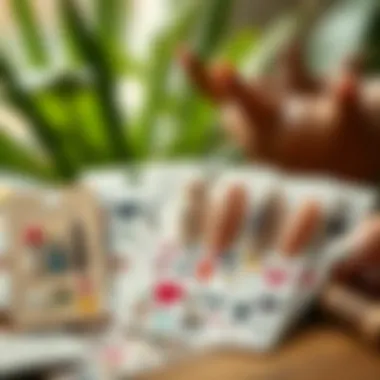 A collection of boho nail stickers in eco-friendly packaging