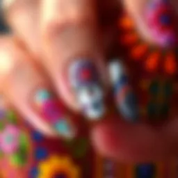 Colorful bohemian nail stickers featuring floral and geometric patterns
