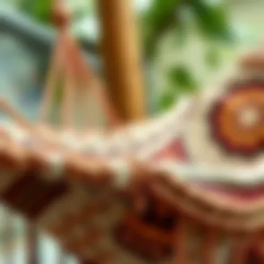 Close-up of boho toy hammock showcasing intricate design and textures