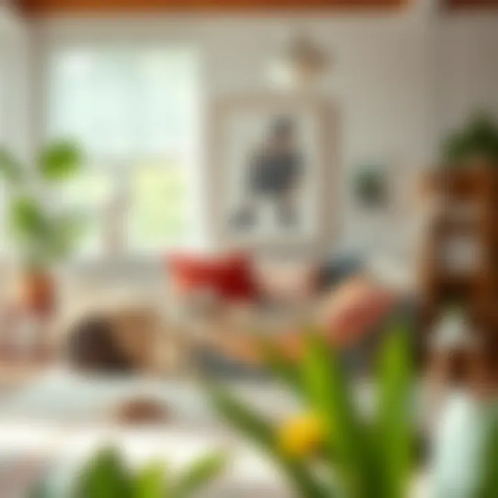 Stylish boho toy hammock in a vibrant living room setting