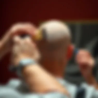 Demonstrating Proper Brushing Techniques A person demonstrating proper brushing techniques on a bald scalp