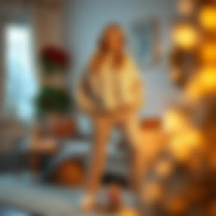 Cozy Cable Knit Ensemble Elegant display of cable knit pants set in a cozy setting