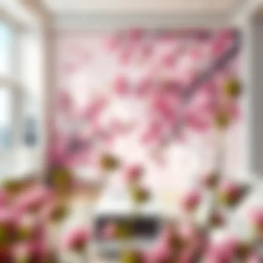 Serene Cherry Blossom Mural Serene cherry blossom mural enhancing a living space