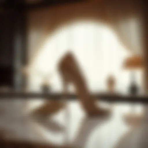 Elegant high-heeled shoes on a marble countertop