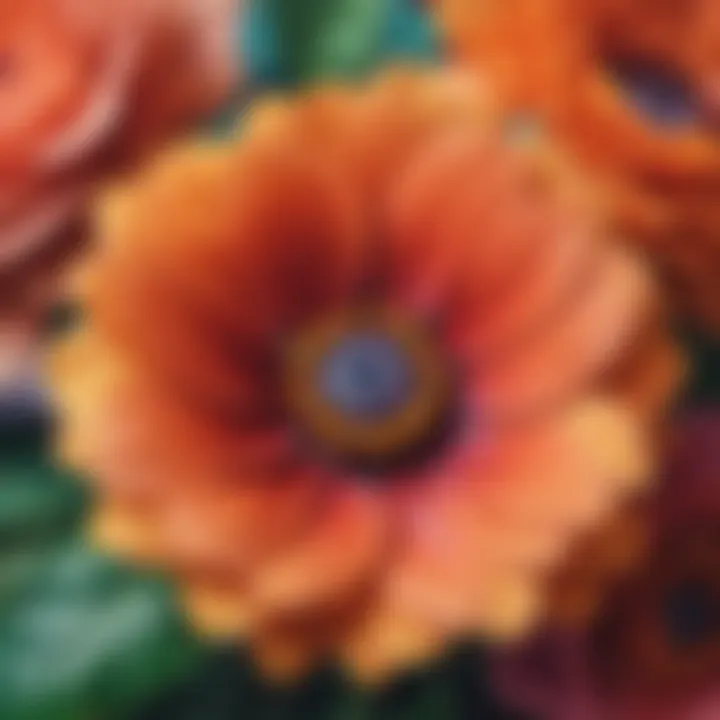 Close-up of a vintage flower poster with vibrant colors