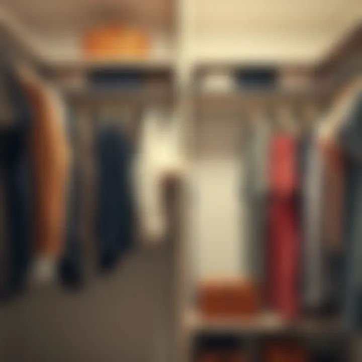 Before and after comparison of closet organization using hanger organizers