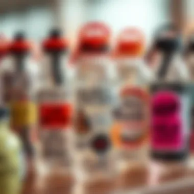 Group of water bottles adorned with various motivational stickers