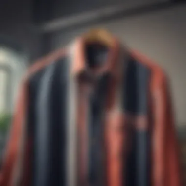 A vibrant color block striped shirt displayed on a stylish hanger