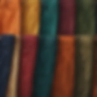 An array of color corduroy pants displayed in various colors and cuts
