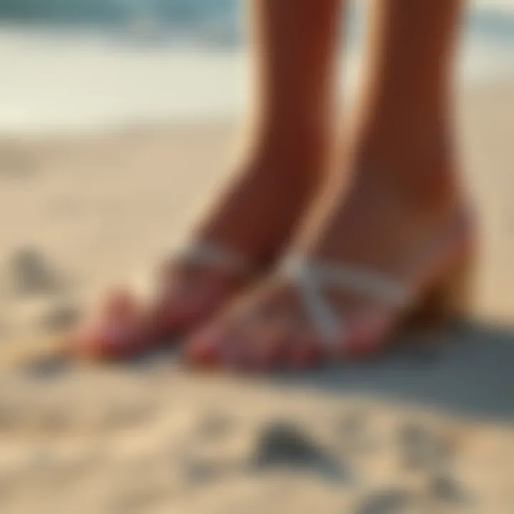 Elegant closed toe beach shoes on a sandy shore