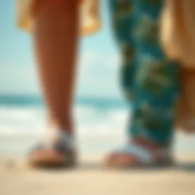 Stylish closed toe beach shoes paired with summer attire