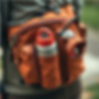 Close-up of the functional compartments of a waist pack