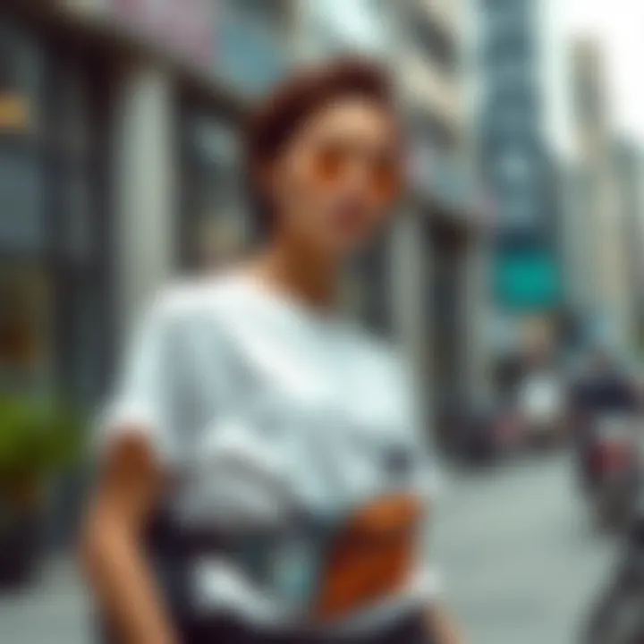 Fashion-forward individual wearing a waist pack in an urban setting