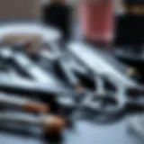 Array of essential eyebrow grooming tools including tweezers and scissors