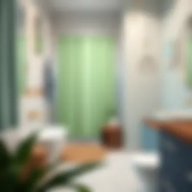 Contemporary Bathroom with Pastel Green Accent Contemporary bathroom featuring pastel green shower curtain with stylish decor