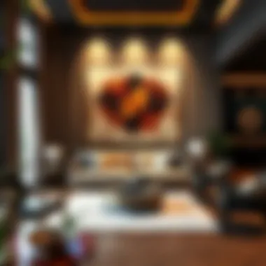 A luxurious living room showcasing contemporary glam wall art, enhancing the overall aesthetic with rich textures