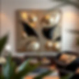 A stunning contemporary glam wall art piece featuring a blend of metallic tones and abstract shapes