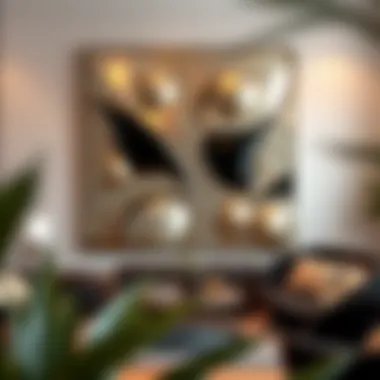 A stunning contemporary glam wall art piece featuring a blend of metallic tones and abstract shapes