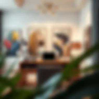 An elegant workspace adorned with contemporary glam wall art, inspiring creativity and sophistication