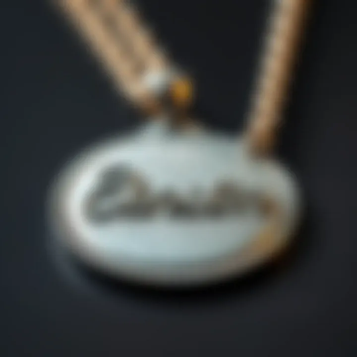 Close-up of unique engraving on a custom name necklace