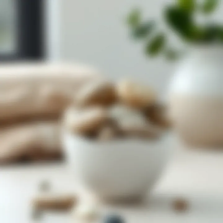 An elegant ceramic vase filled with smooth river stones, showcasing minimalist decor.