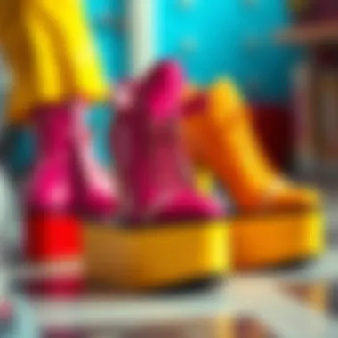 Colorful Platform Shoes and Accessories Colorful platform shoes and accessories from the disco era