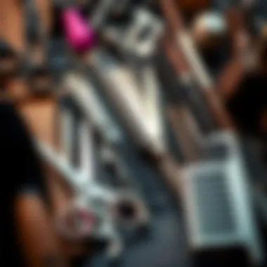 Diversity in Tools: Curating the Perfect Collection A diverse array of hairstyling tools including scissors, combs, and brushes.