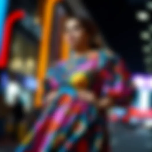 Elegant plus-size dress showcasing vibrant colors and patterns