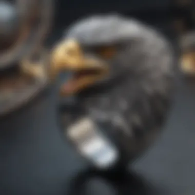 A close-up of an eagle ring made from high-quality metal, reflecting light