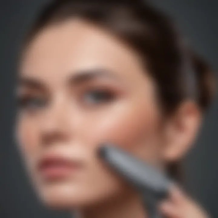 User demonstrating the technique of using an electric eyebrow trimmer.