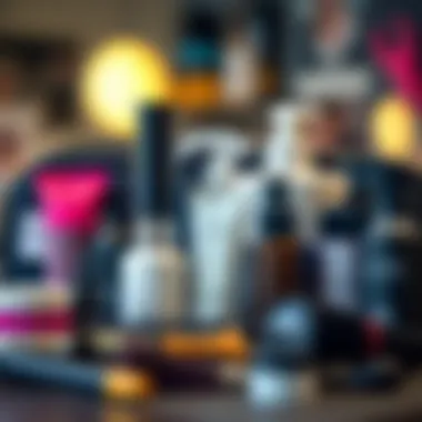 Essentials Defined: Key Products for Professional Stylists Detailed view of essential hairstyling products arranged neatly.