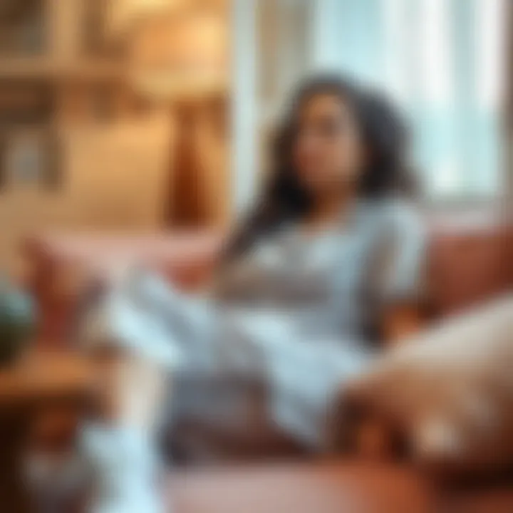 Stylish woman lounging in chic pajamas at home