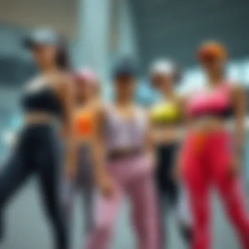 Diverse selection of active wear sets showcasing various fabrics and styles