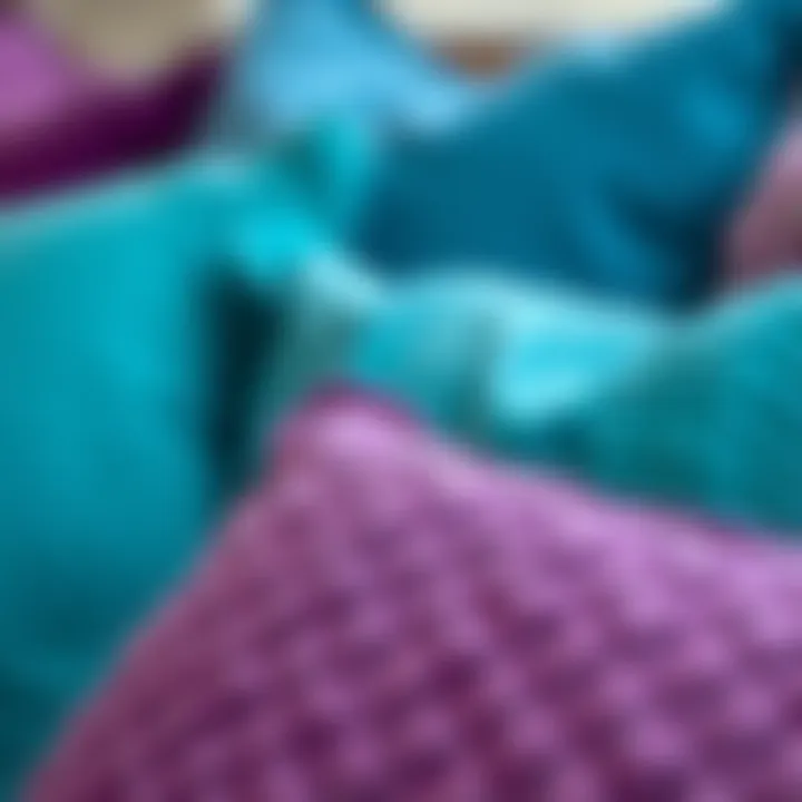 Close-up of textural contrast between purple and teal fabrics