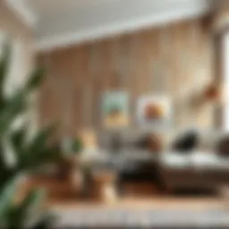 A cozy living room with barnwood peel and stick wallpaper