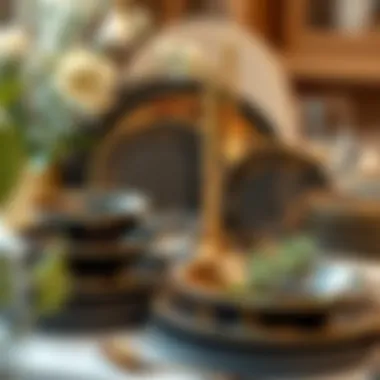 Stylish Arrangements of Black and Gold Plates Stylish black and gold plates displayed in various arrangements