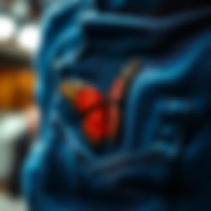 Close-up of fabric choices used in butterfly jeans