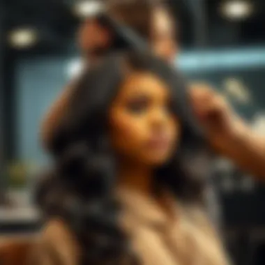 A stylist expertly working on a client wearing a Color 360 lace front wig