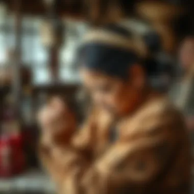 Artisan Weaving Hair Accessories Craftsman skillfully weaving natural materials into a hairpiece