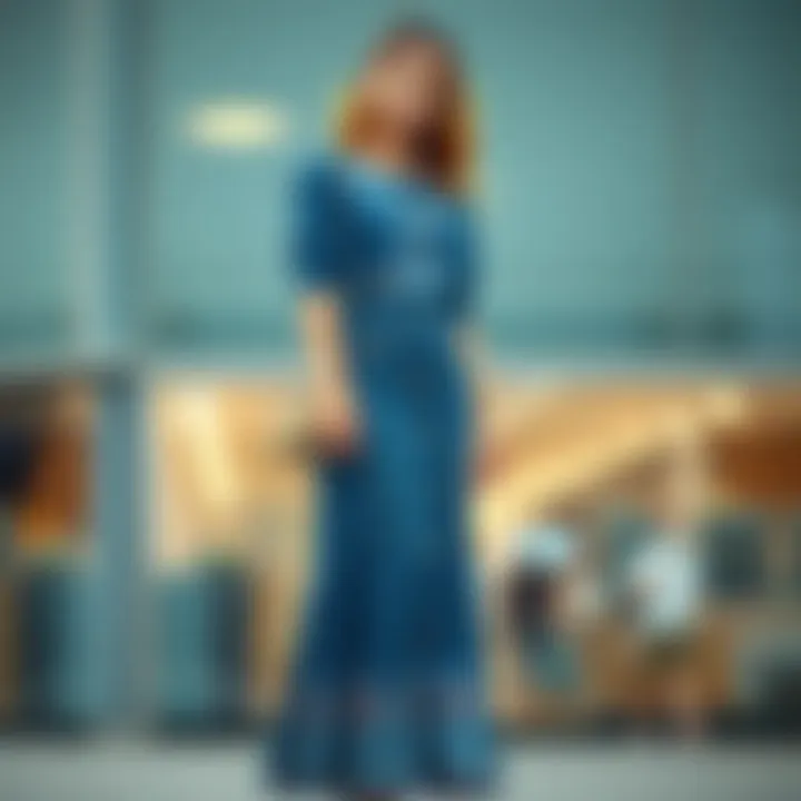 Trendy Maxi Denim Dress with Detailing Stylish maxi denim dress with intricate detailing