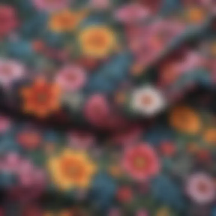 A close-up view of vibrant ditsy floral patterns on fabric