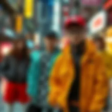 An overview of diverse menswear inspired by anime, highlighting various color palettes and patterns.